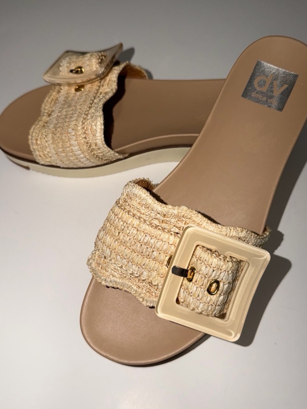 Dolce Vita Cream Woven Slide Sandals with Buckle